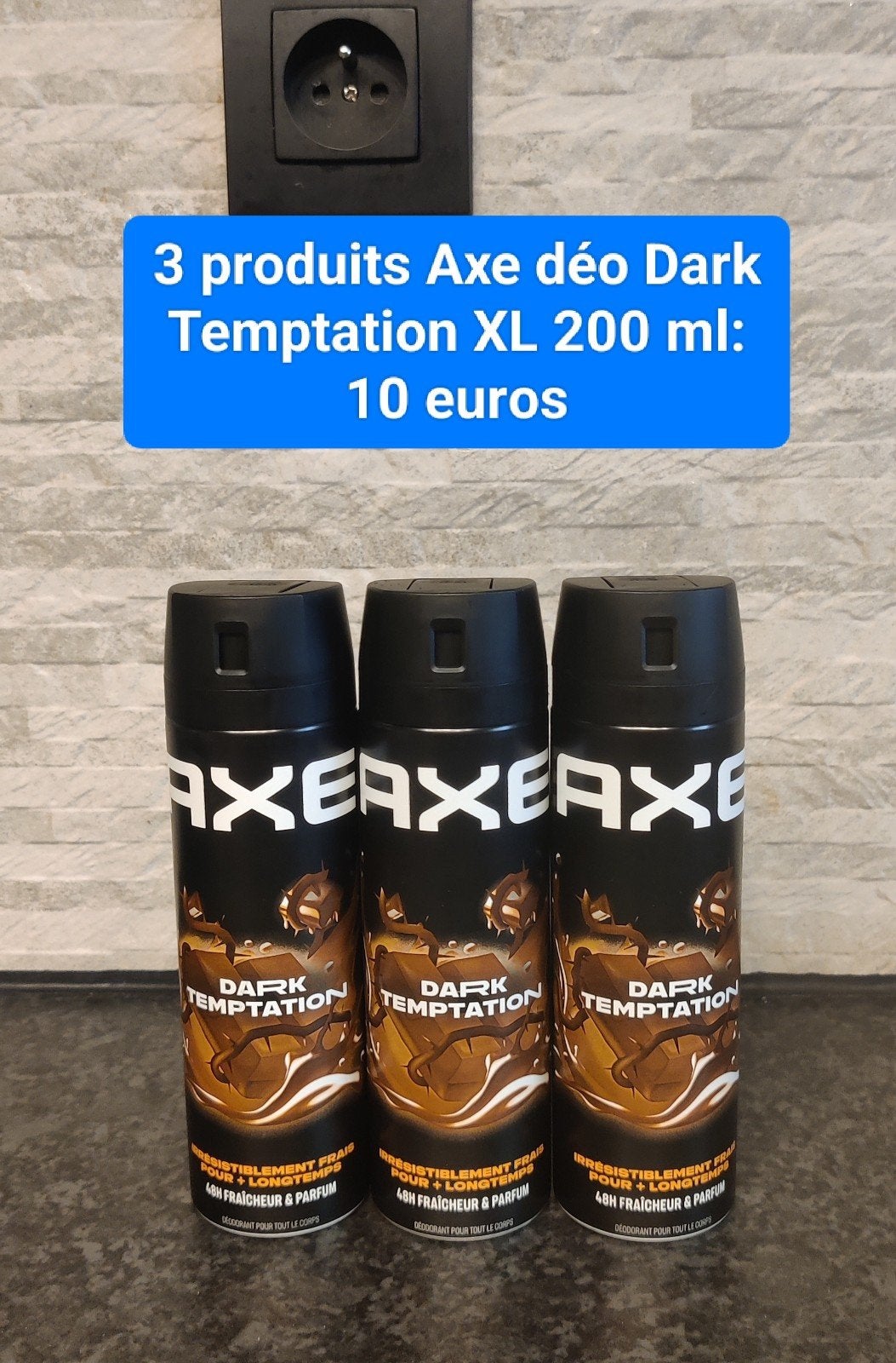 3 déodorants Axe Dark Temptation XL 200 ml, Enlèvement