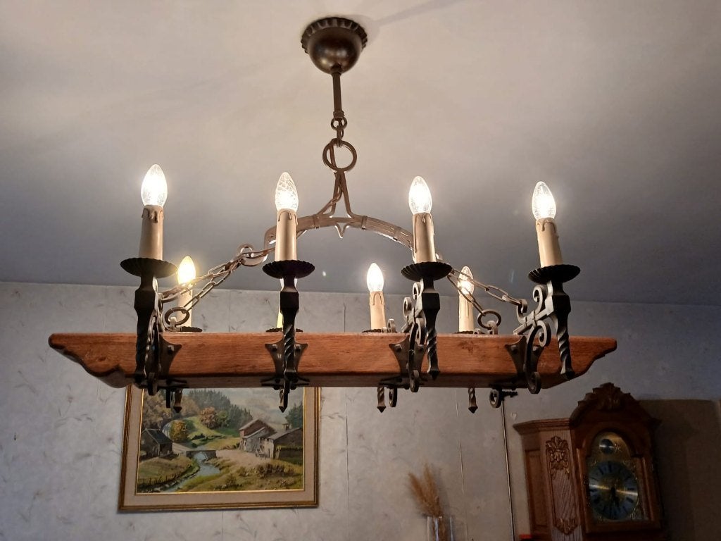 Lustre rustique, Maison & Meubles, Enlèvement, Comme neuf, Bois