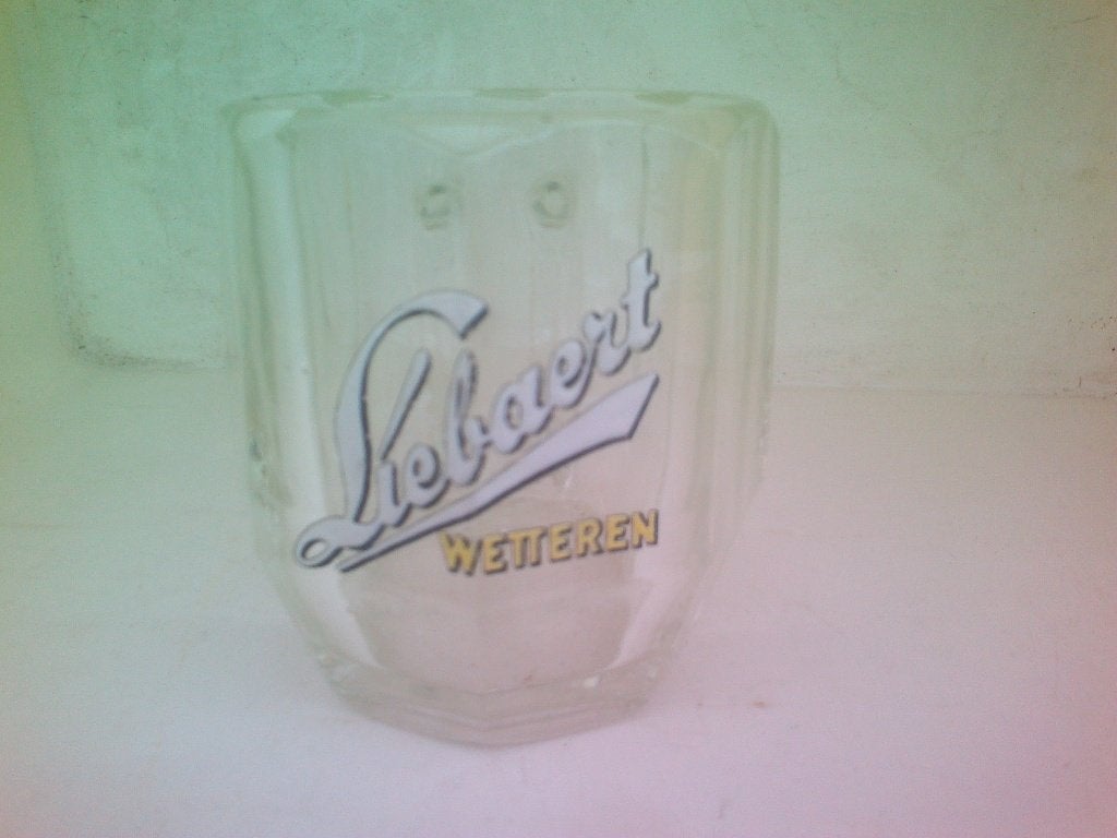 Geemailleerd bierglas Liebaert Wetteren., Collections, Enlèvement ou Envoi, Utilisé, Verre ou Verres, Autres marques