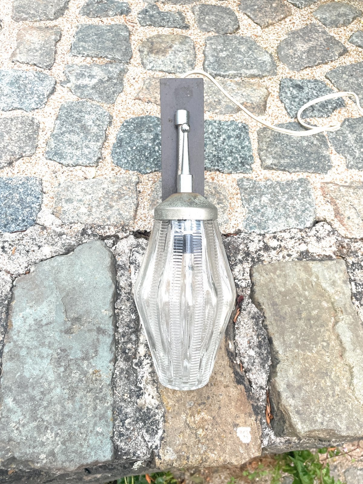 Mid century / art deco hout glas roestvry staal wandlamp, Ophalen, Gebruikt, Glas, Wandlamp