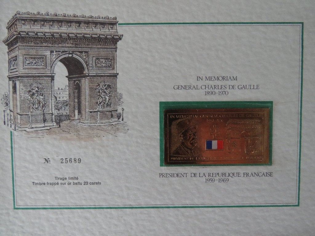 Postzegels Charles De Gaulle Bladgoud 23 karaat (3 stuks), Ophalen, Postfris