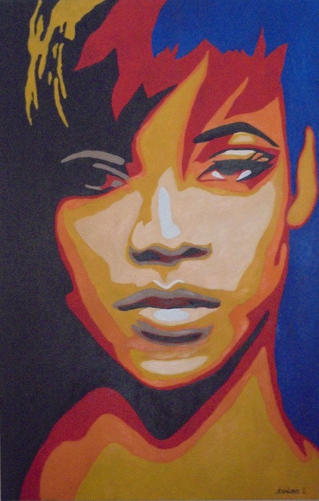 Grande peinture à l'huile pop art de Rihanna, Peinture à l'huile, Enlèvement ou Envoi, Peint à la main, Autres matériaux