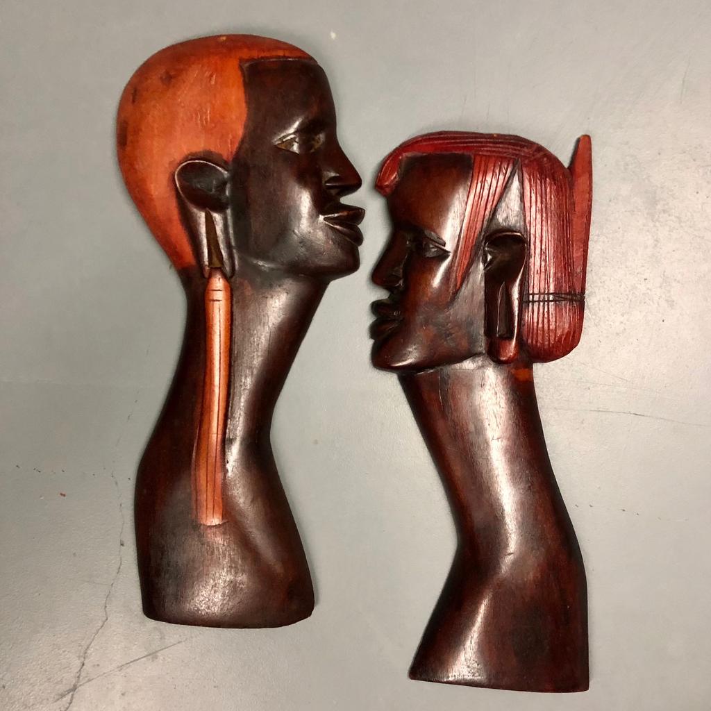 Handgesneden Afrikaans houten koppel – vintage wanddecoratie, Antiek en Kunst, Ophalen of Verzenden