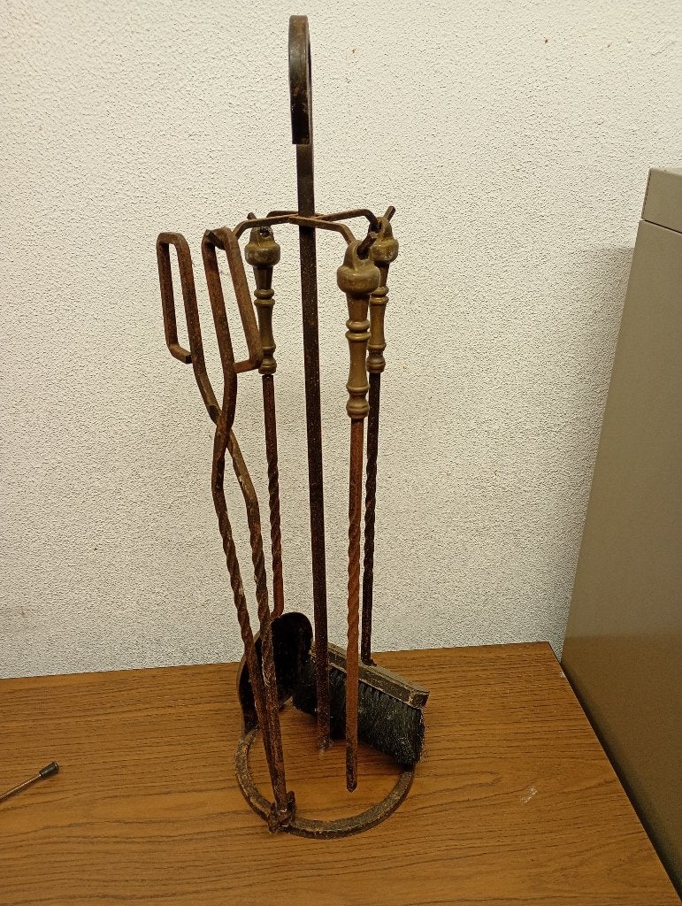 Oude haardset gietijzer en koper, Antiek en Kunst, Ophalen