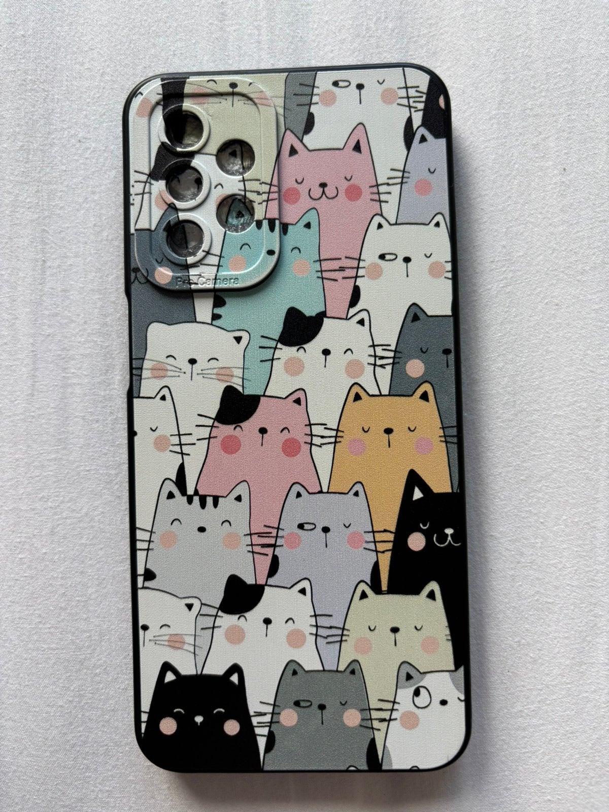 Zwart hoesje met katten, Telecommunicatie, Siliconen, Ophalen, Rondom bescherming, Meerkleurig