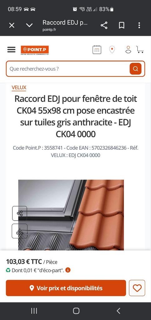 VELUX CK04 0057 TOUT CONFORT NEUF, Enlèvement, Gris, Bois, Tuiles
