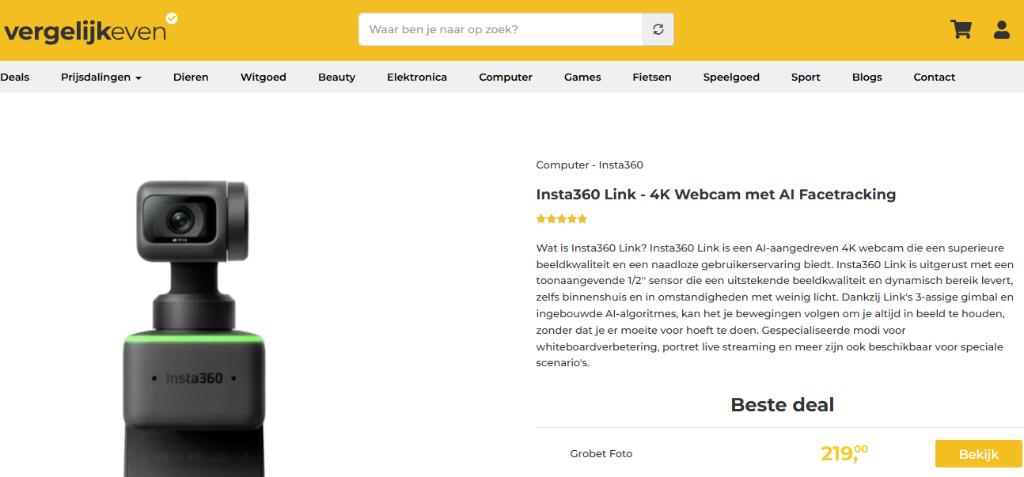 nieuw Top webcam Insta 360 link 4k AI  WINKELPRIJS €219, Enlèvement ou Envoi, Neuf