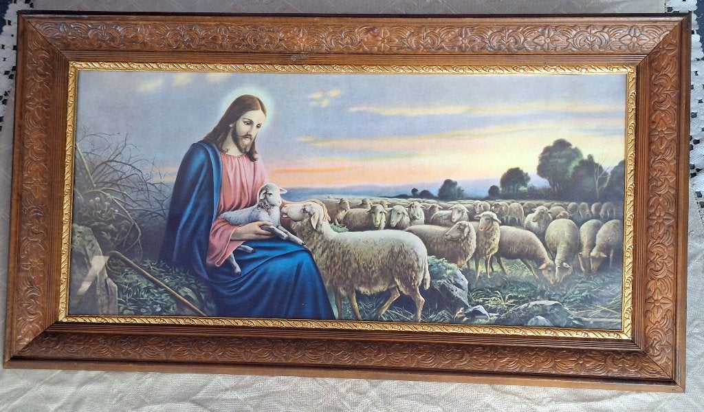 Joli grand ancien cadre religieux parfait état, Antiquités & Art, Enlèvement