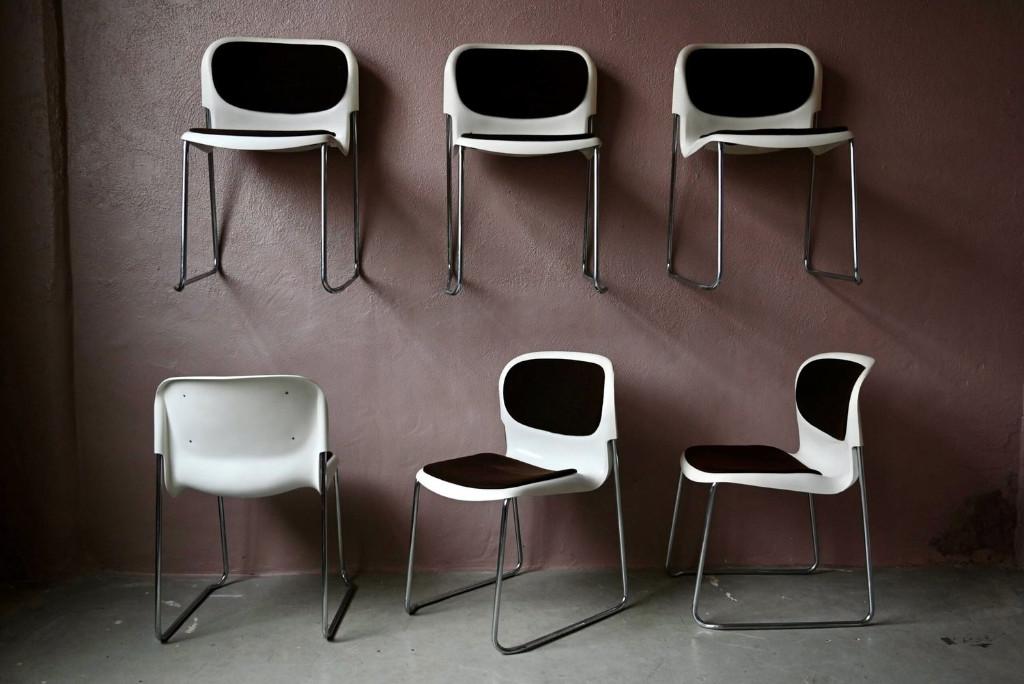 Set van 6 Space Age stoelen Gerd Lange design West-Duitsland, Huis en Inrichting, Stoelen, Ophalen, Gebruikt, Wit, Vintage