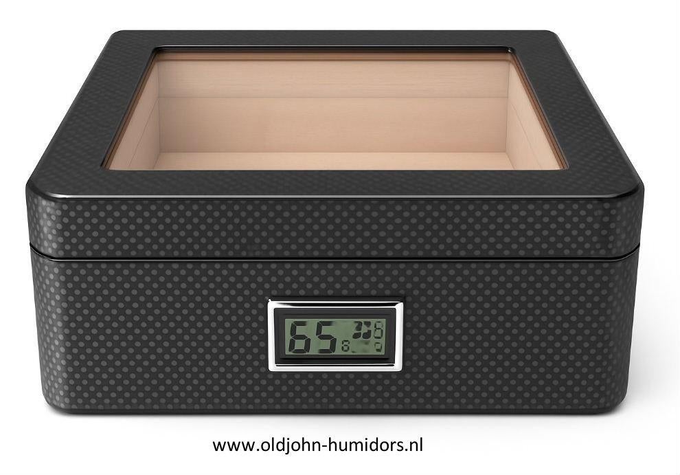HUMIDOR "NAPOLI" DIGITAAL CARBON FIBER FINISH 40 SIGAREN h03, Verzenden, Nieuw, Tabaksdoos of Verpakking
