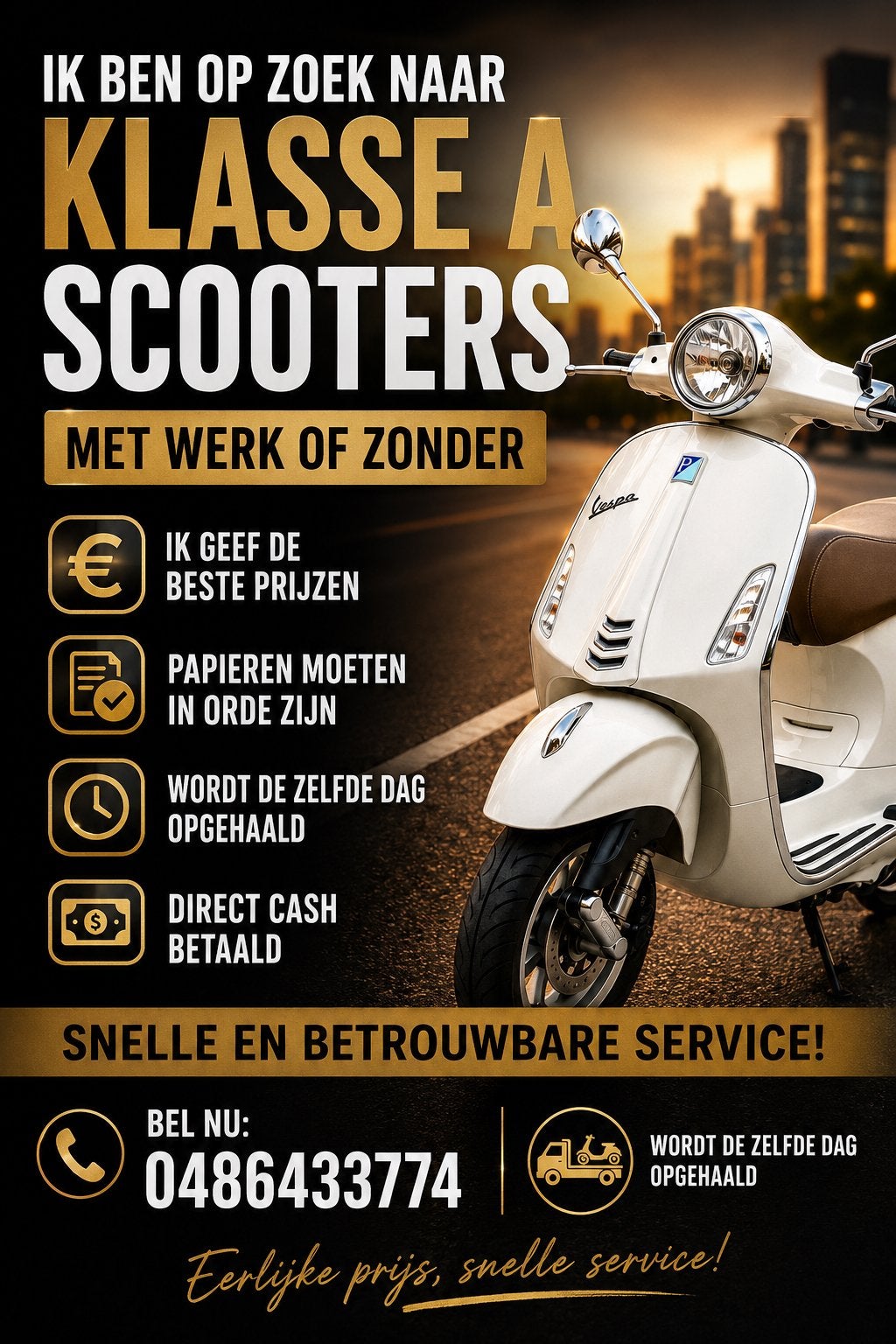 Scooter’s Gezocht (Klasse A), Fietsen en Brommers, Ophalen