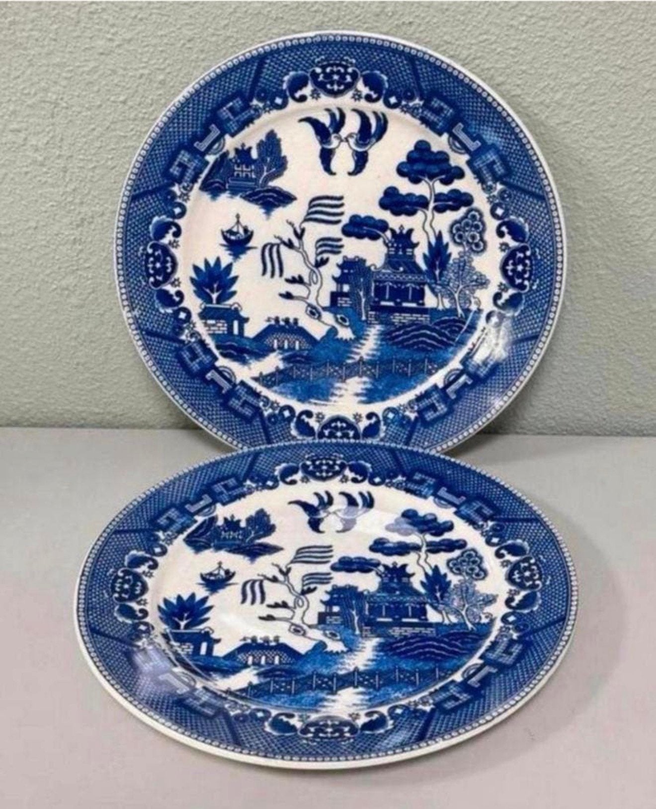 2X antiek Bord 1940 Blue Willow Japan Japans japanese borden, Ophalen of Verzenden