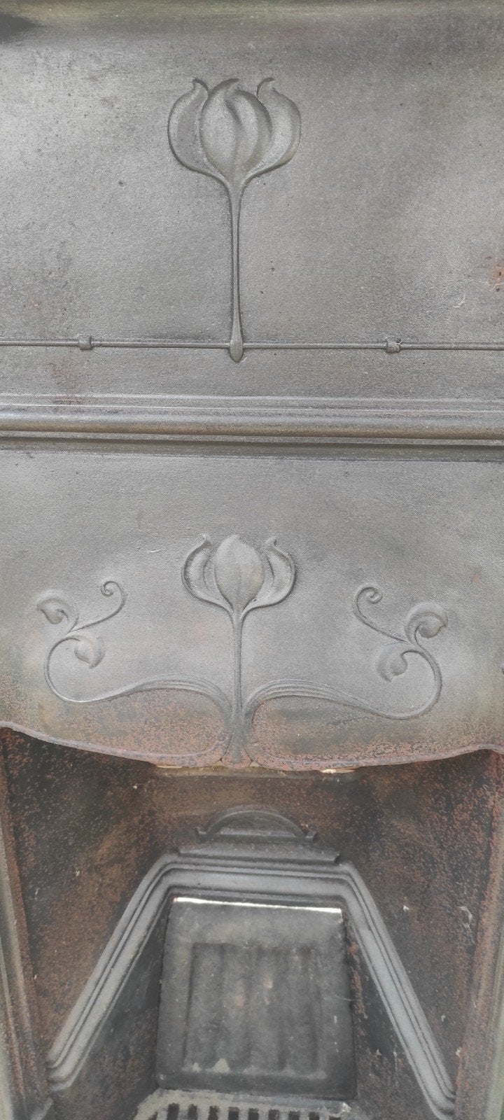 Prachtige Antieke Art Nouveau Gietijzeren Schouw / Haardombo, Ophalen