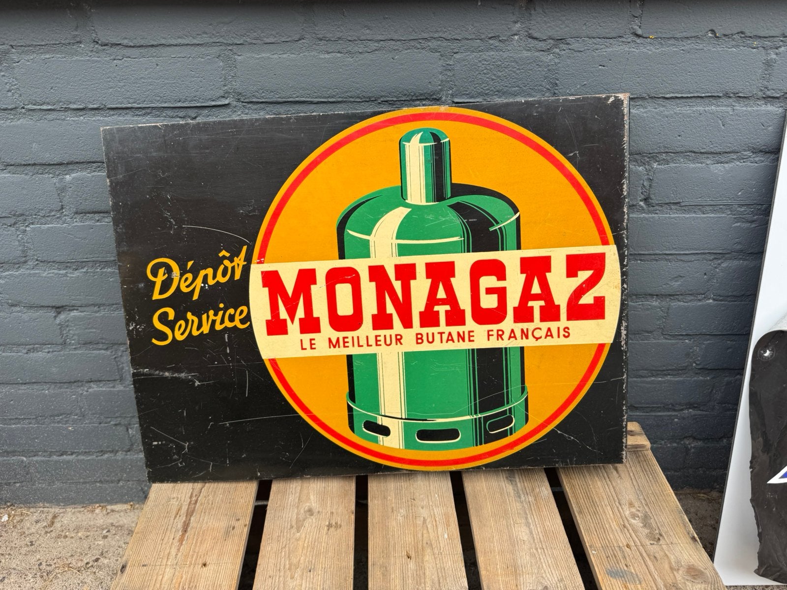 Panneau d'affichage double face ancien MONAGAZ, Enlèvement ou Envoi, Utilisé, Panneau publicitaire