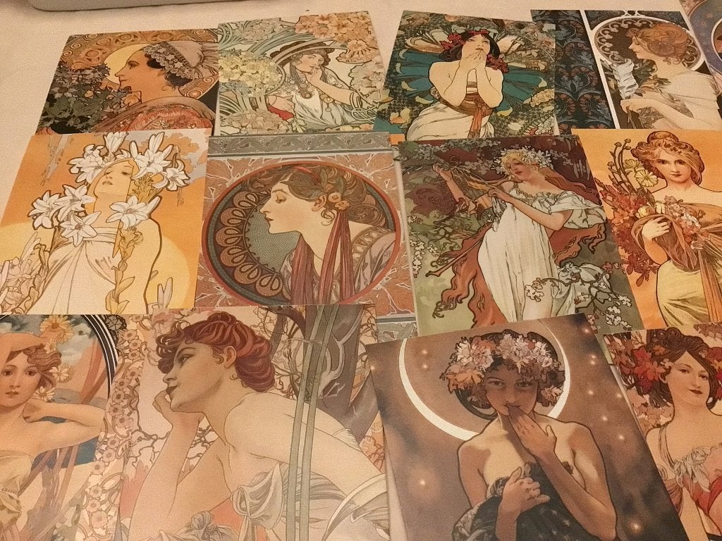 Art jugendstil postkaarten Alphonse Mucha 1860-1939, Ophalen of Verzenden
