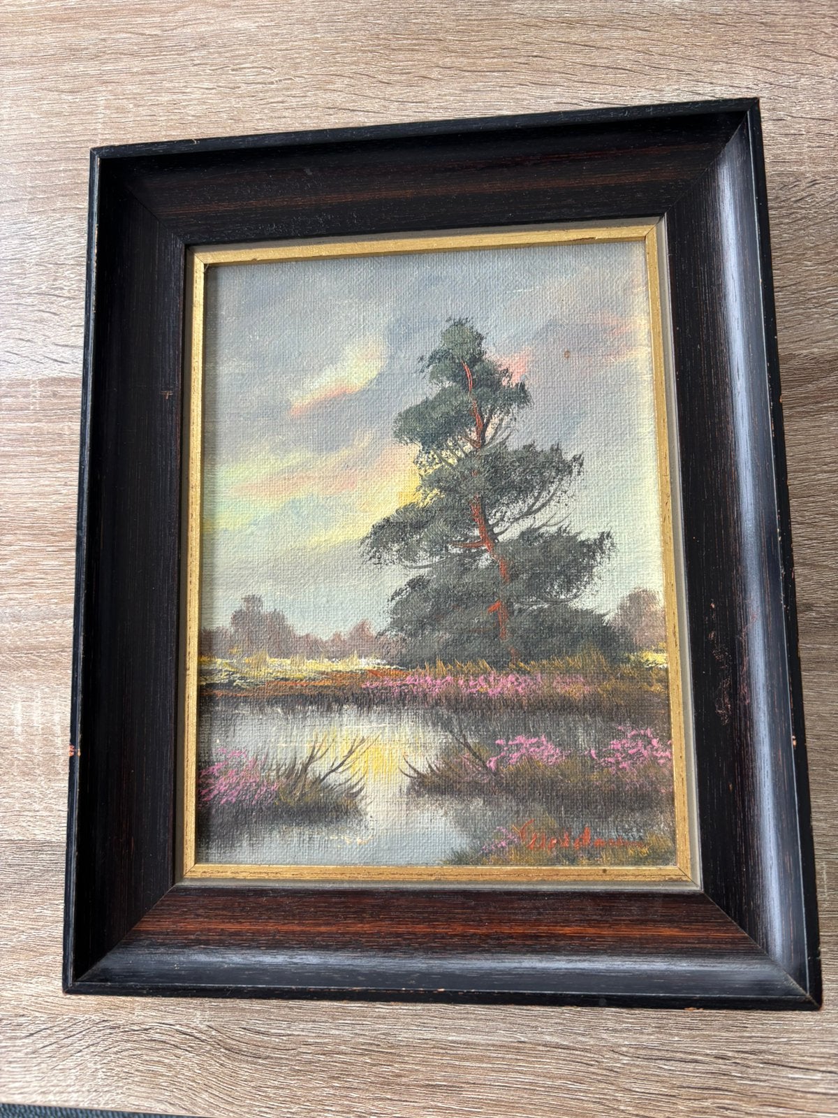 Realistisch landschap geschilderd op doek met houten kadet, Ophalen, Realistisch, Landschap, Doek