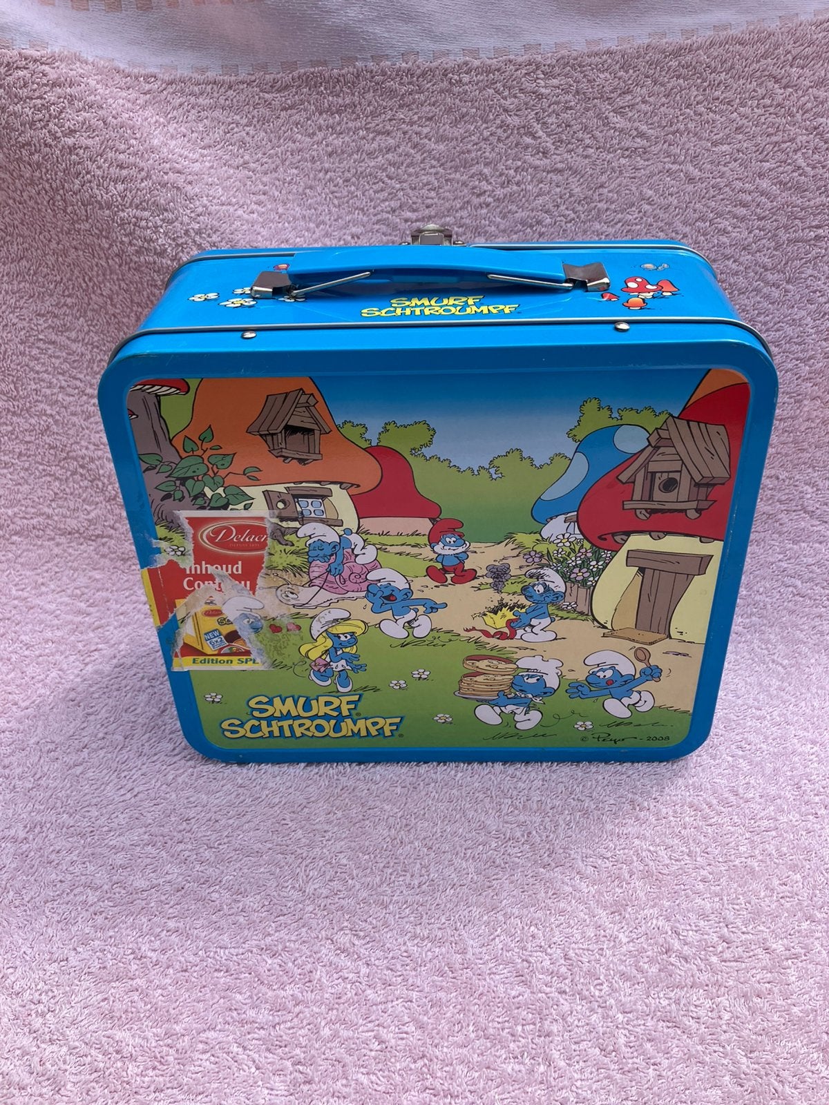 Smurf Schtroumpf - koffer valies in metaal - Delacre koekjes, Kinderen en Baby's, Speelgoed | Educatief en Creatief, Zo goed als nieuw
