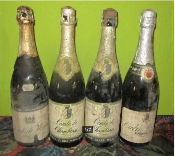 4 vieilles bouteilles de cidre mousseux/vin mousseux, Collections, Enlèvement ou Envoi, Pleine, Comme neuf, Autres types