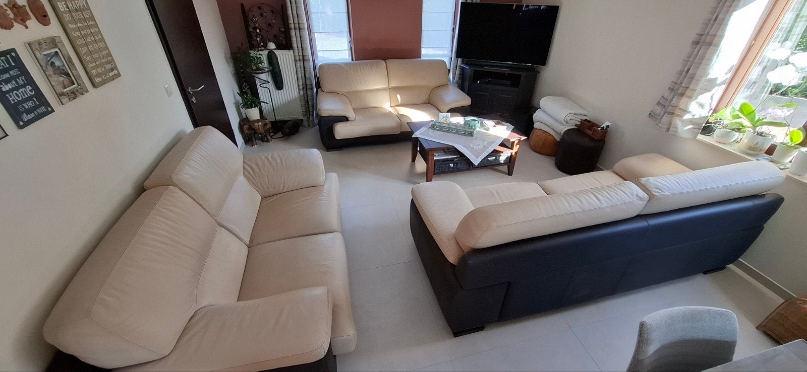 Ensemble de 3 canapés en cuir bicolore (3p + 2p + 2p), Ophalen, Leer
