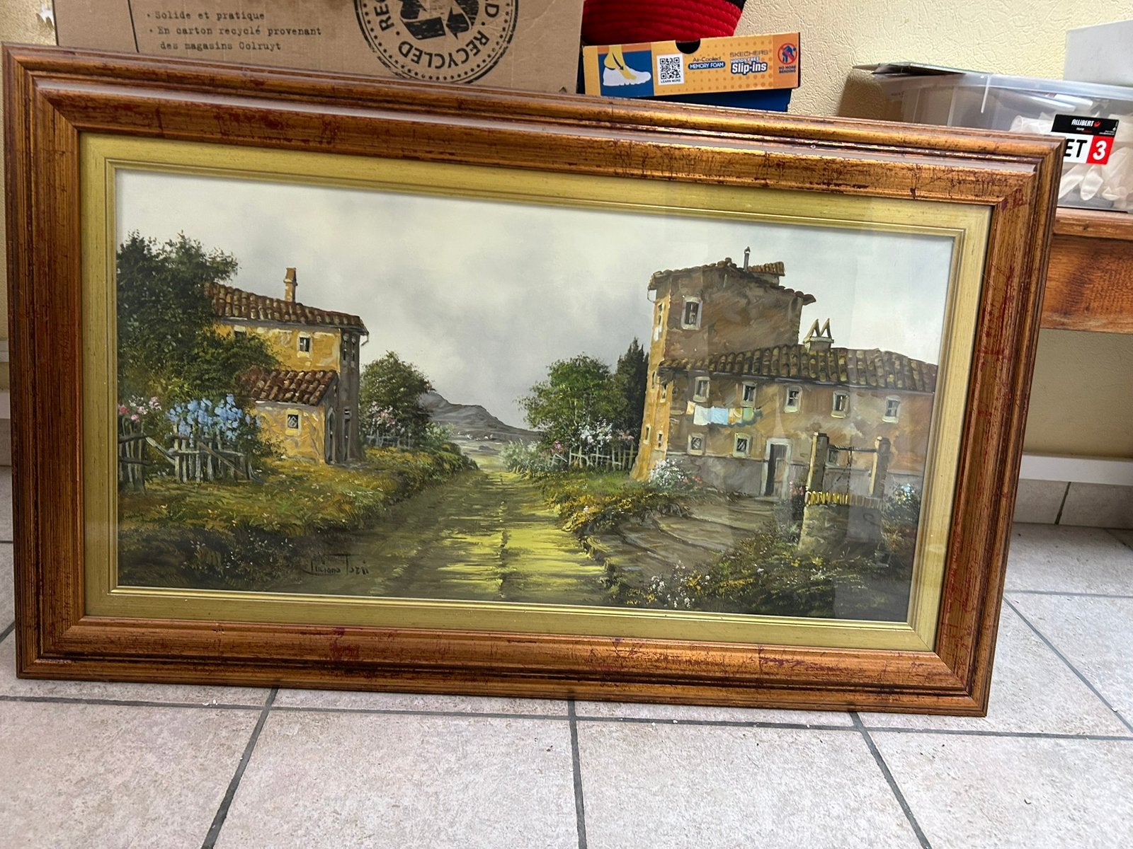 Peinture paysage de Toscane, Paysage, Enlèvement, Technique mixte, Encadré