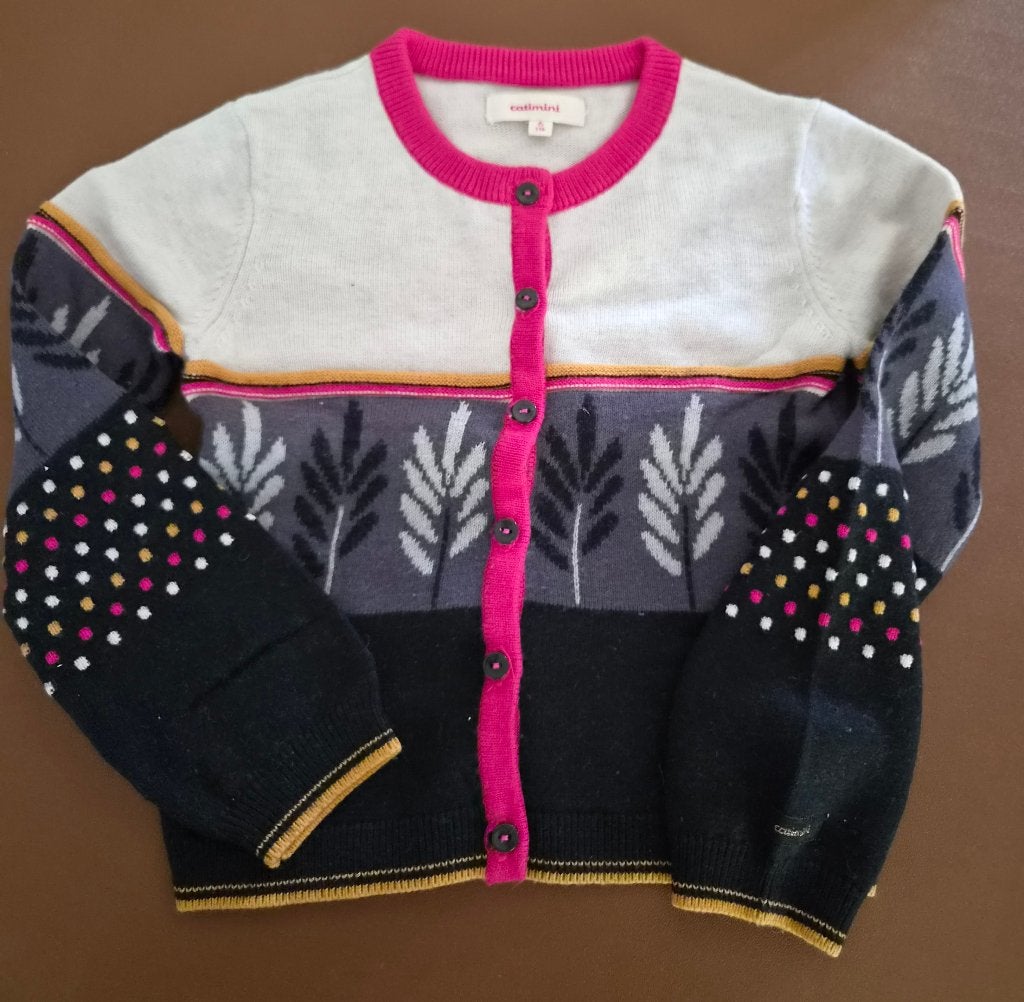 Lot fille Catimini Gilet jacquard 6 ans T-shirt Toucan 5 ans, Catimini, Ensemble, Comme neuf, Enlèvement