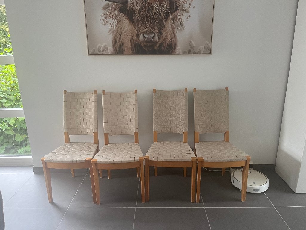Eetkamerstoelen beige geweven stof, Maison & Meubles, Chaises, Autres couleurs, Bois, Enlèvement, Utilisé