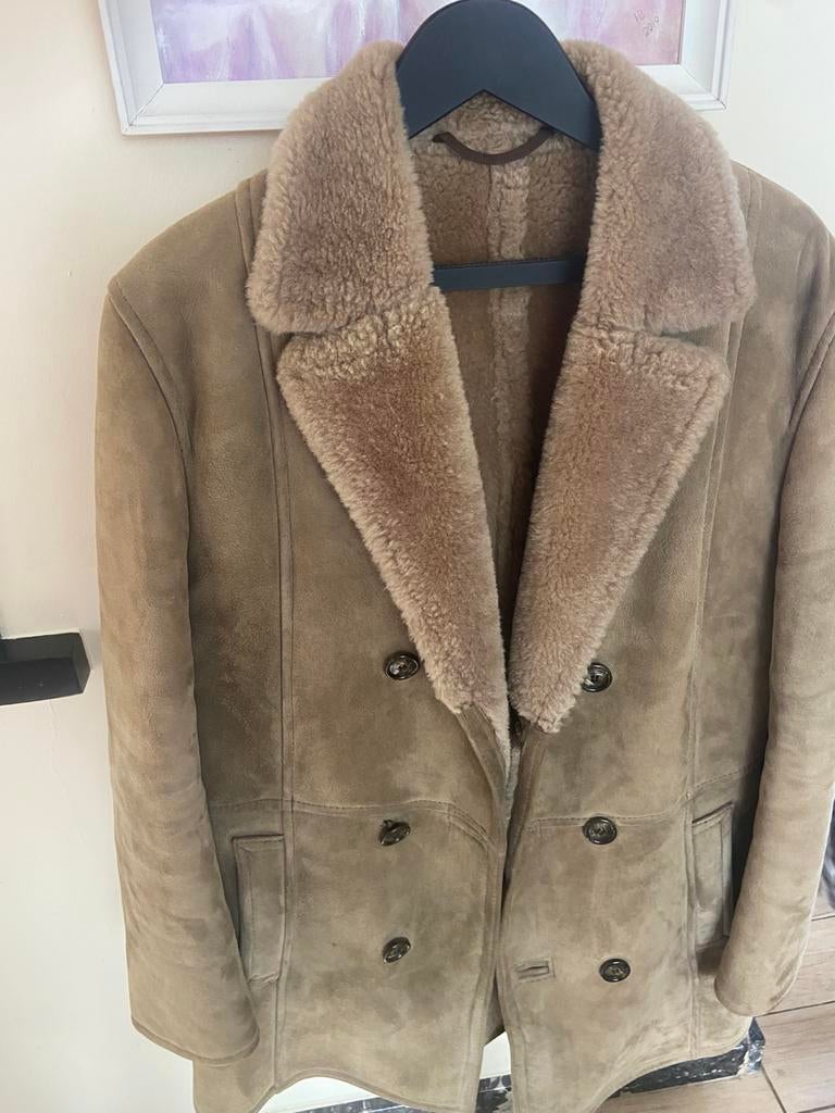 Heren Shearling Jas 100% Schapenvacht Maat 52, Ophalen, Zo goed als nieuw, Maat 52/54 (L), Bruin