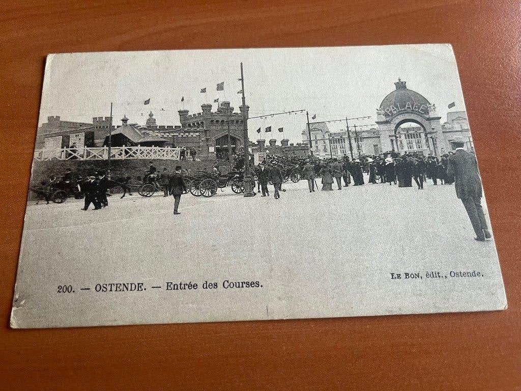 Postkaart Oostende: Entrée des courses- 1912, Verzamelen, Postkaarten | België, Verzenden, Voor 1920, Gelopen, West-Vlaanderen