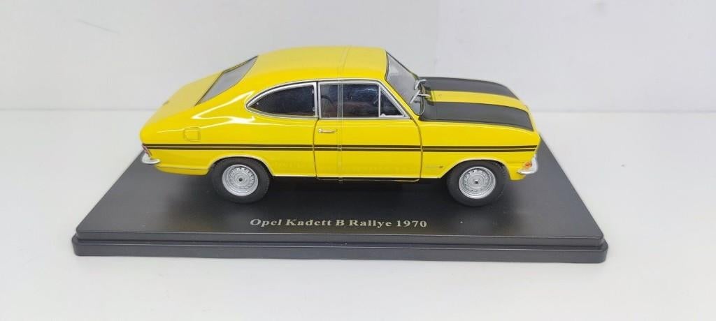 1:24 (ixo) Opel Kadett B Rallye 1970 geel (zonder doos), Enlèvement ou Envoi, Utilisé, Voiture, Autres marques