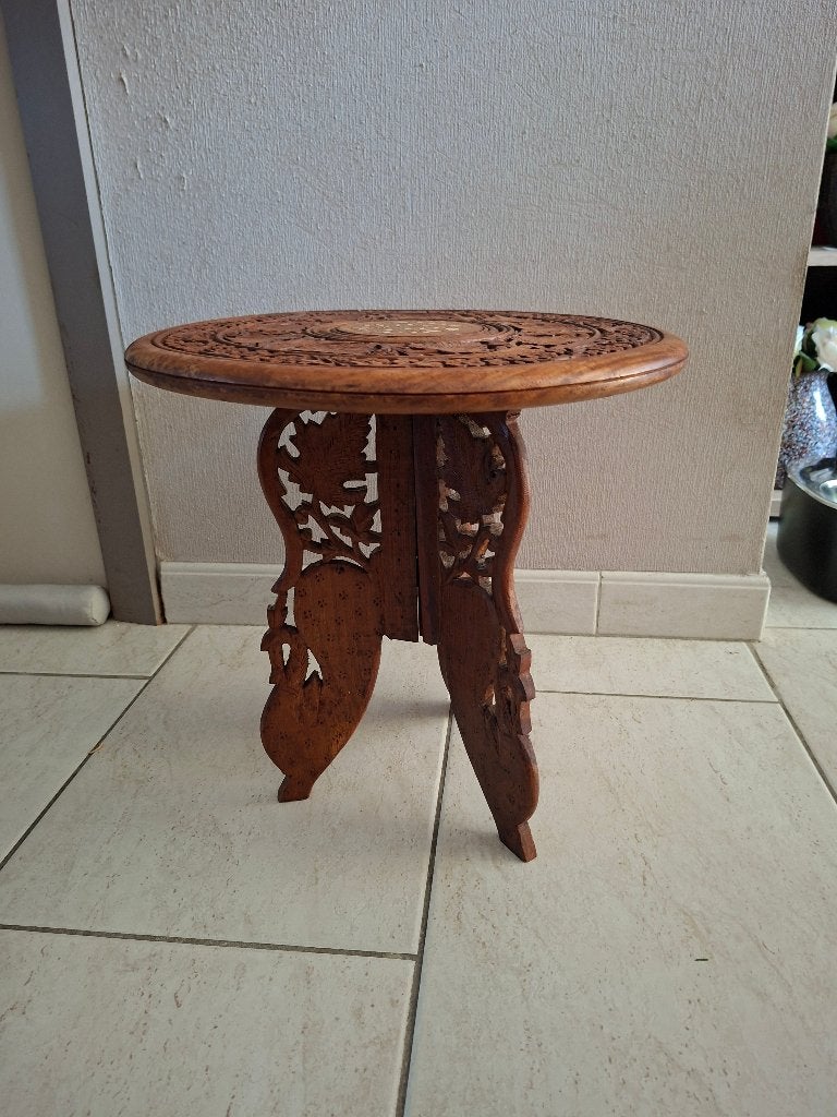 Prachtig vintage Indiaas bijzettafel, Rond, Moins de 55 cm, Enlèvement, Utilisé