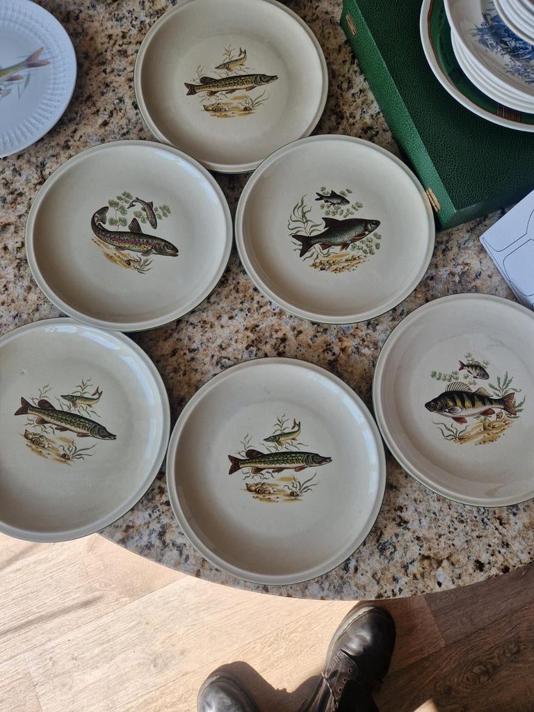 6 vintage Winterling Bavaria borden met vissen, Antiek en Kunst, Ophalen