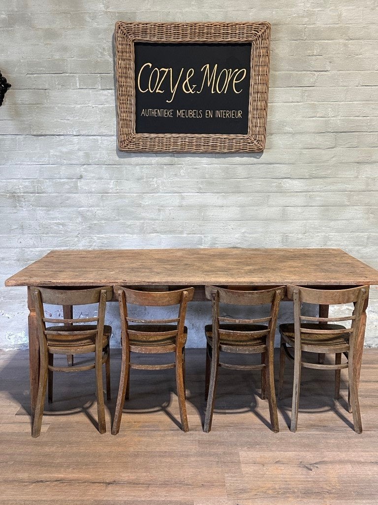 Antieke boerentafel met 2 lades - 203 x 98 cm + 80 cm, Huis en Inrichting, Gebruikt, 200 cm of meer, Vijf personen of meer, Cozy & More