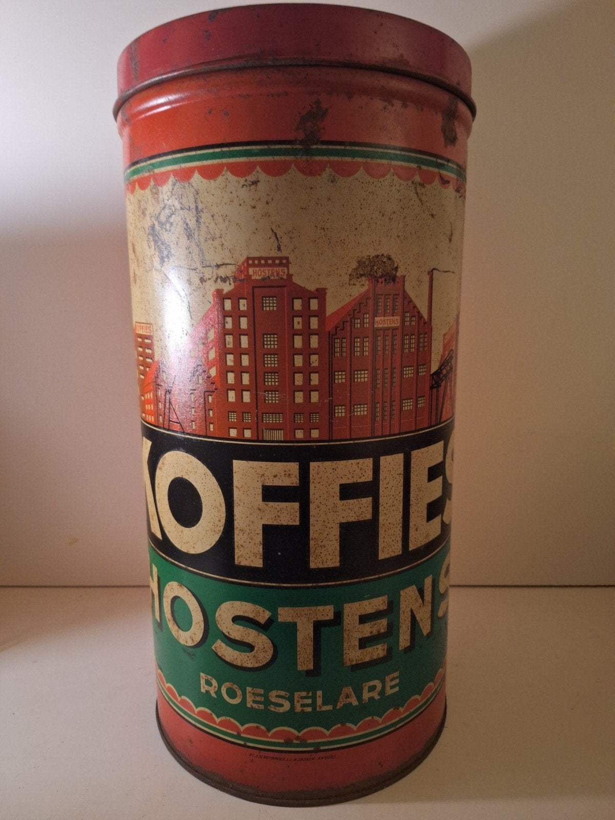 oud groot zeldzaam koffieblik koffies Hostens Roeselare, Verzamelen, Ophalen