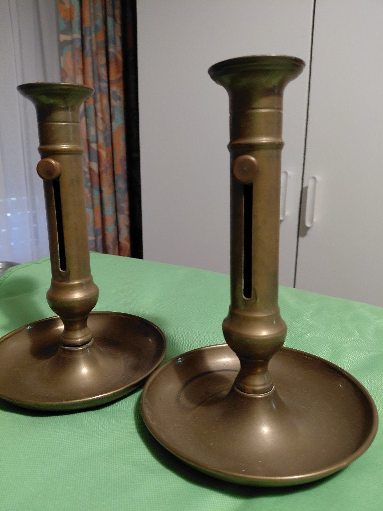 Antiek Koperen Regelbare Kandelaars, Ophalen of Verzenden, Koper of Brons
