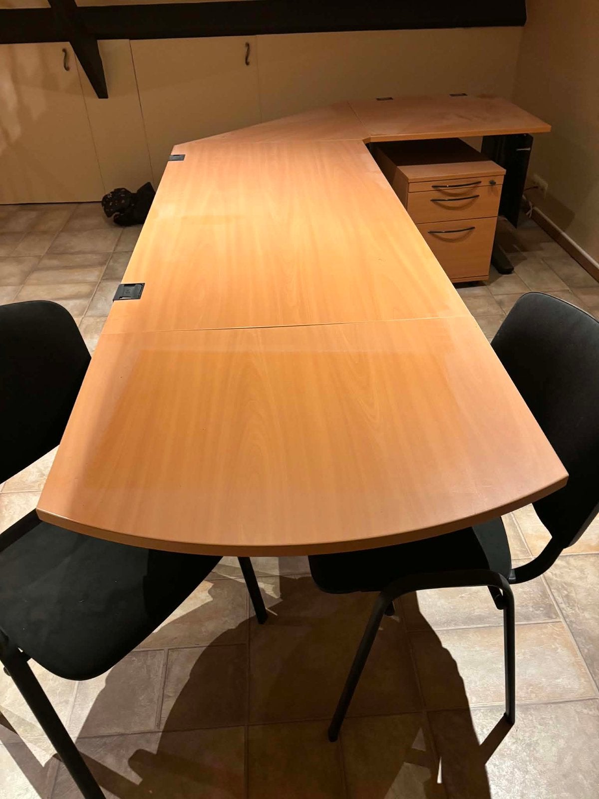 Bureau d angles reglable en hauteur + armoires et tiroir, Huis en Inrichting, Bureaus, Ophalen, In hoogte verstelbaar, Zo goed als nieuw