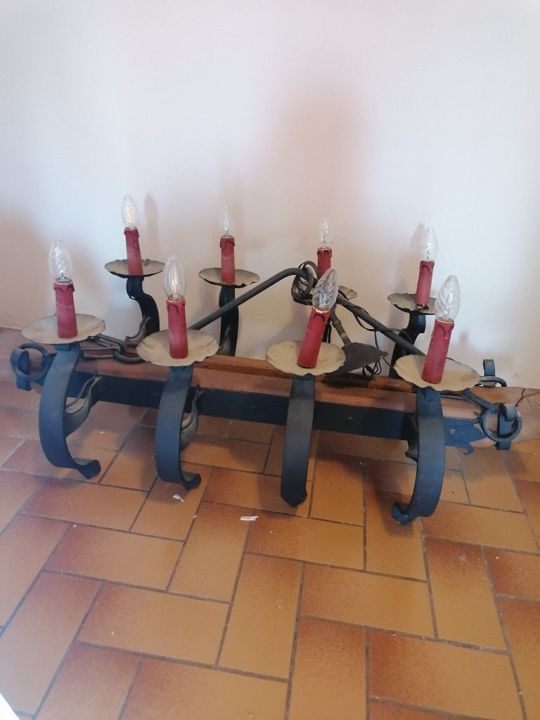 Lustre en bois et en fer, Enlèvement, Comme neuf, Bois