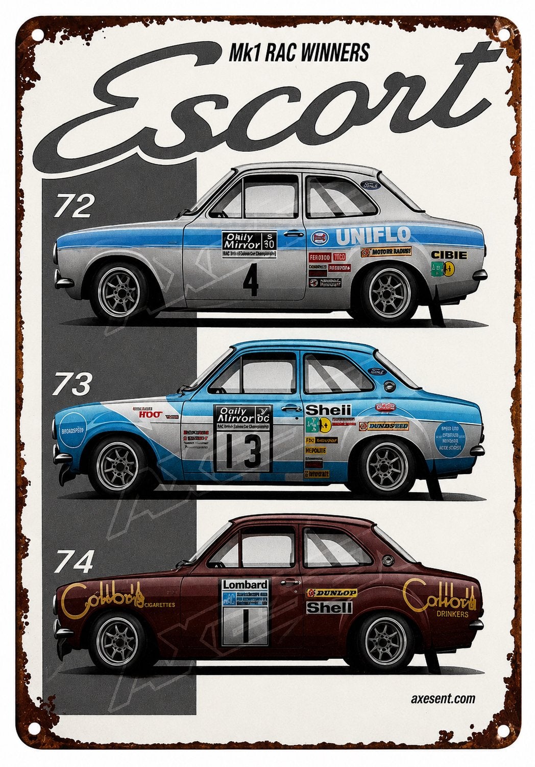 Houten reclamebordje  Mk1 RAC Ford Escort - vintage mancave, Ophalen of Verzenden, Nieuw, Reclamebord