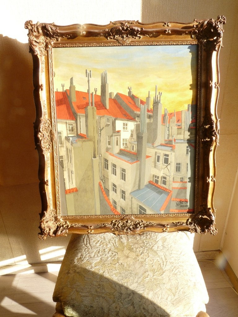 mooi schilderij in oude houten kader ,zie foto's, Antiek en Kunst, Ophalen