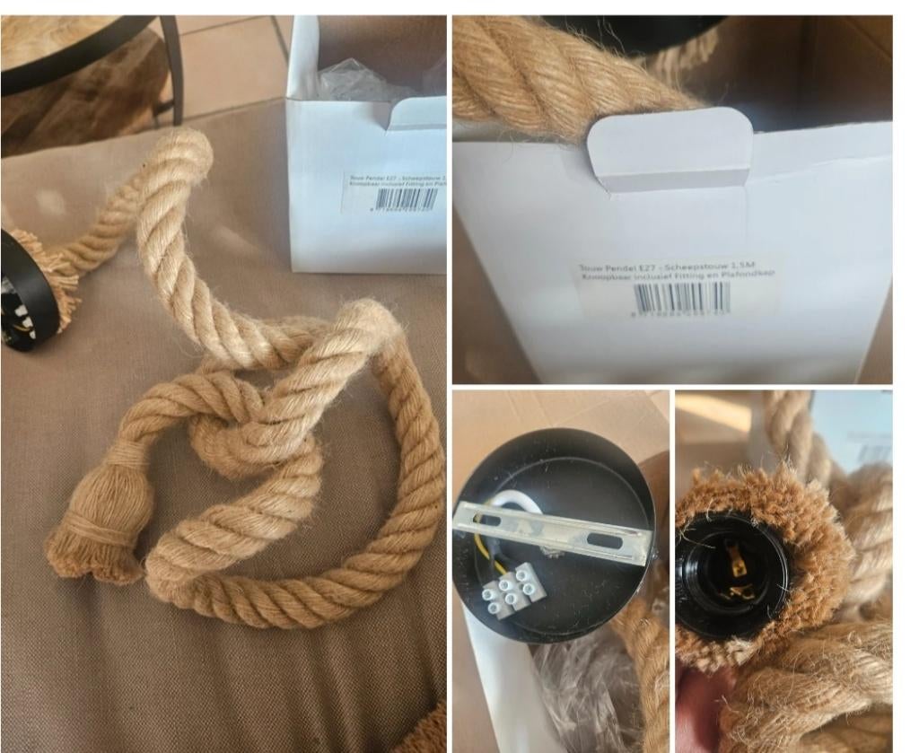 Vintage hanglamp in scheepstouw 1,5 m, Huis en Inrichting, Ophalen, Nieuw, Vintage, 75 cm of meer