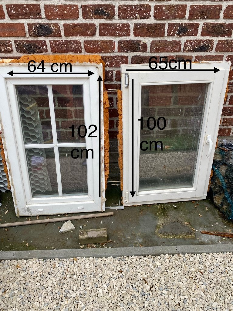 2 PVC-ramen met dubbele beglazing, Doe-het-zelf en Bouw, Ophalen, Gevelraam of Ruit, Gebruikt, Minder dan 80 cm