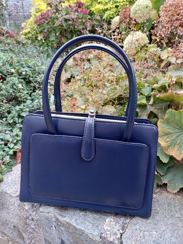 vintage lederen handtas, Handtassen en Accessoires, Ophalen of Verzenden, Gebruikt, Blauw, Handtas