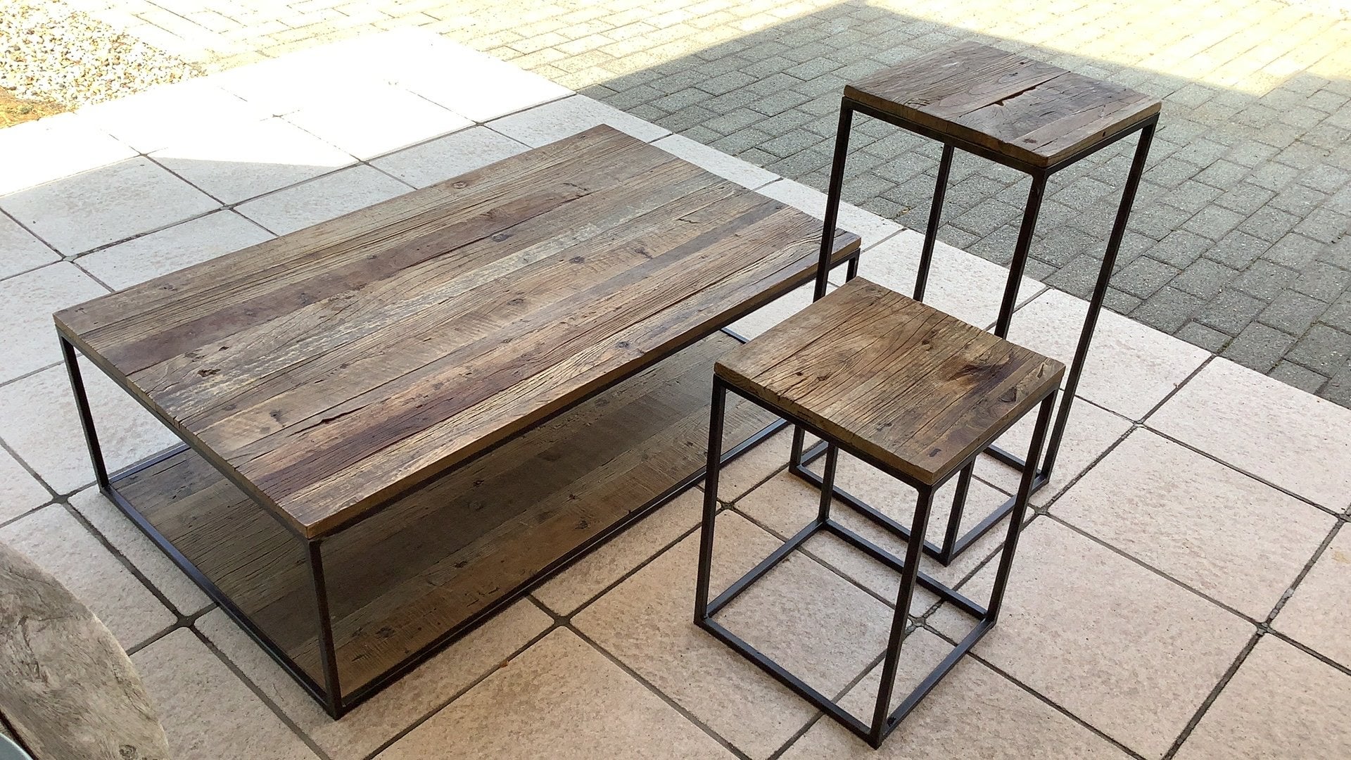 Set hout/metalen salon/ bijzettafels, Ophalen