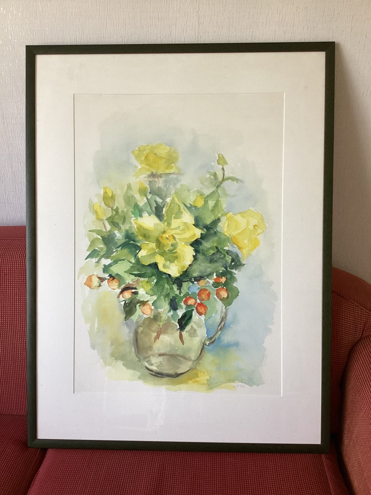 Schilderij, Antiek en Kunst, Ophalen, Achter glas, Bloemen
