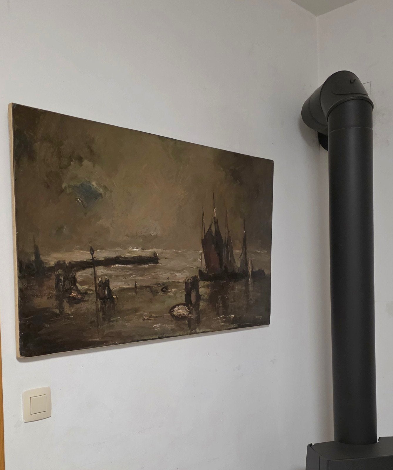 Ernest Kockaert Grande huile sur toile "Rentré des barques", Enlèvement