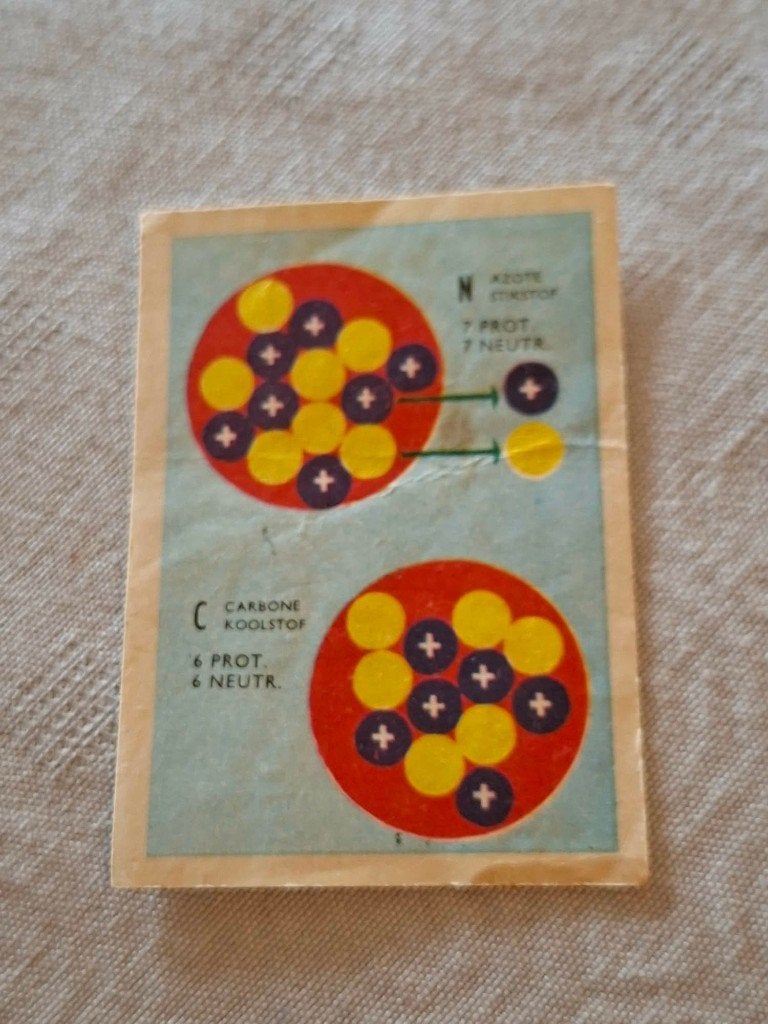 Prentje/Chromo : Protonen en Neutronen/Chocolade Jacques, Verzamelen, Ophalen of Verzenden, Gebruikt, Overige onderwerpen, Prent