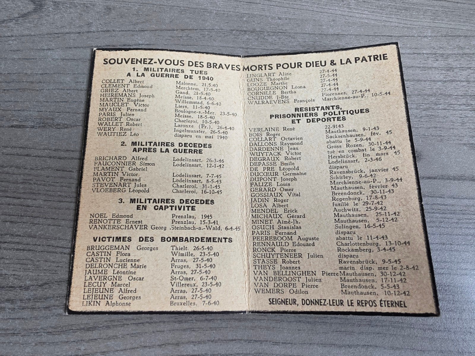 victimes de guerre tuées de 1940 à 1945, Enlèvement ou Envoi