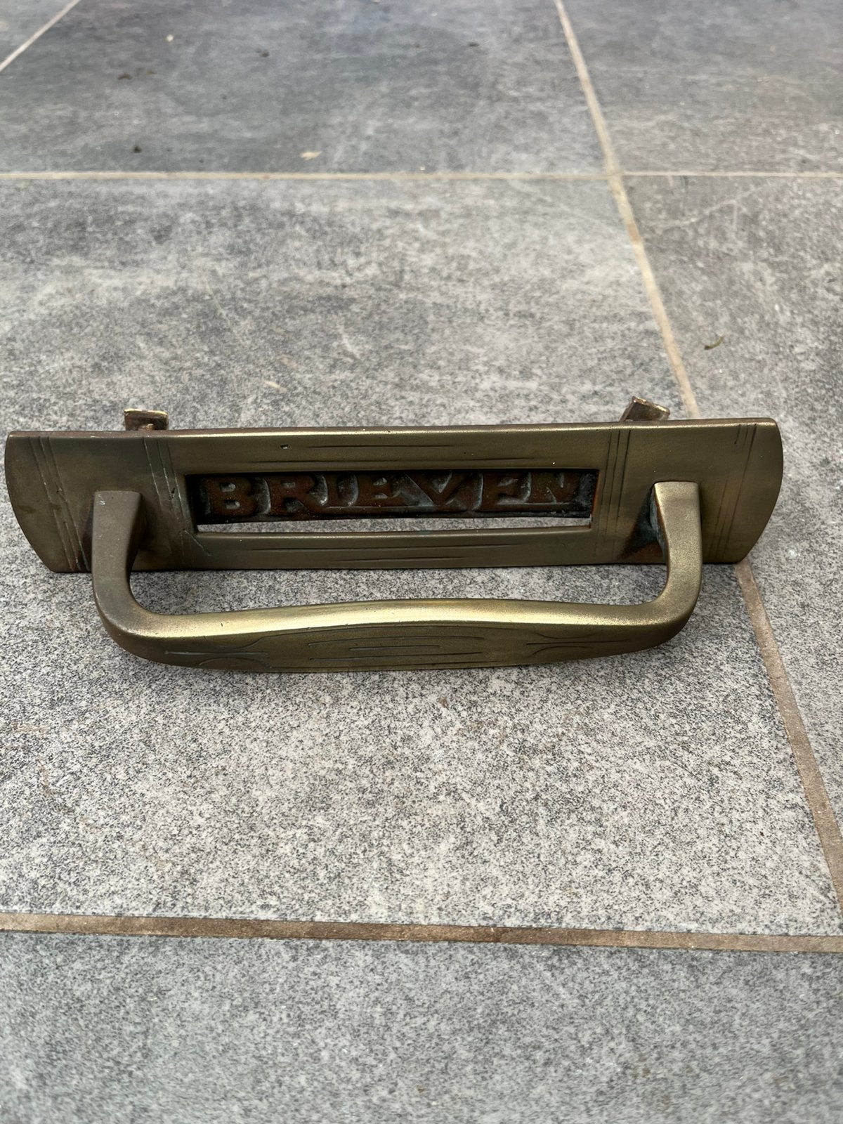 Brievenbus voordeur antiek koper ca 1914, Tuin en Terras, Brievenbussen, Ophalen, Brievenbusklep
