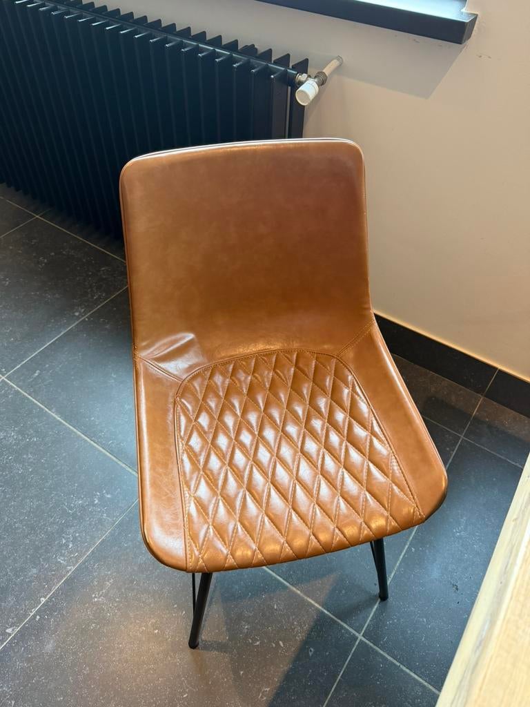 Bisto tafel + 2 bruin lederen stoelen, Huis en Inrichting, Stoelen, Ophalen, Gebruikt, Bruin, Twee