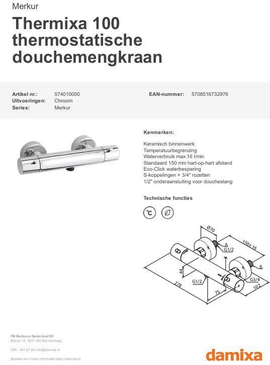 Te koop: Damixa Thermixa 100 Douchemengkraan (Chroom), Doe-het-zelf en Bouw, Sanitair, Gebruikt, Douche, Chroom, Ophalen