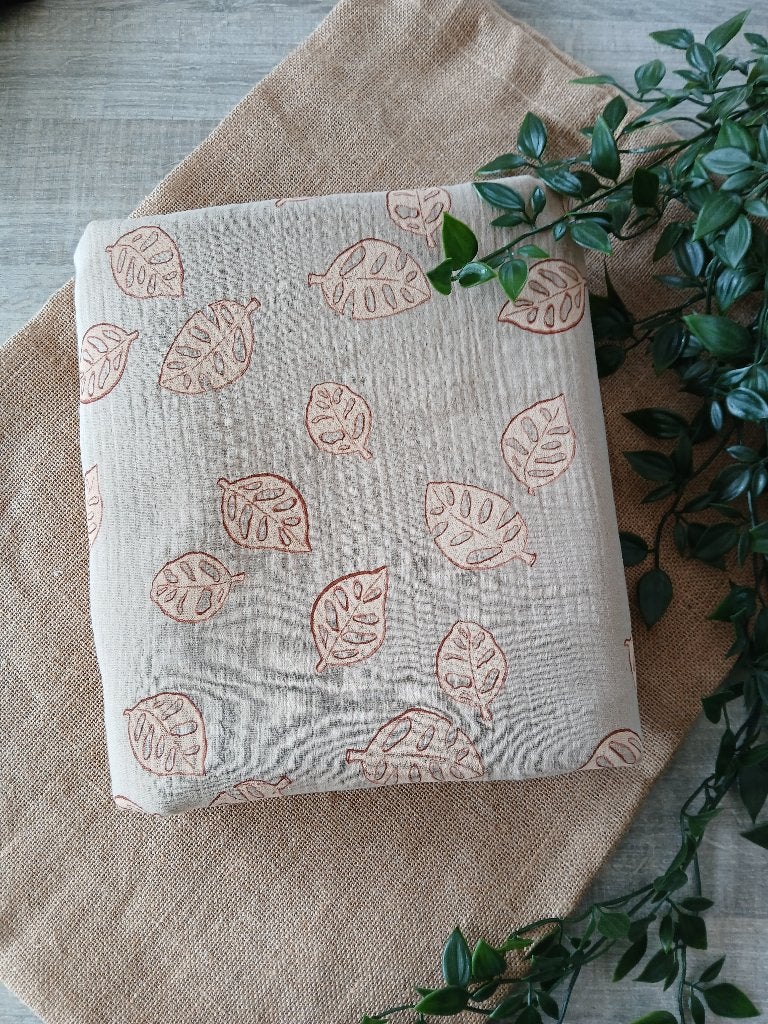 COUPON : Double gauze stof monstera bladeren, Neuf, Enlèvement ou Envoi, Beige, Coton